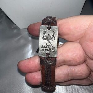 Leather and Silver Tone Scorpio Hand Made Bracelet